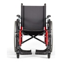 Catalyst 4 folding wheelchair seen from the front, showing its seat width, footplates and casters