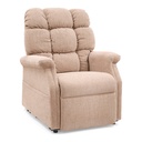 Beige Aurora PL480 from the front, footrest down, biscuit back and wide arms