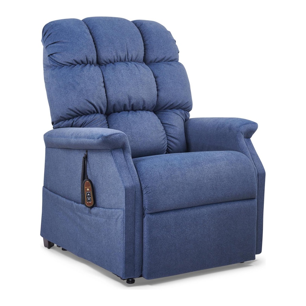 Golden Cambridge PR-401 in blue tufted fabric, three-quarter view