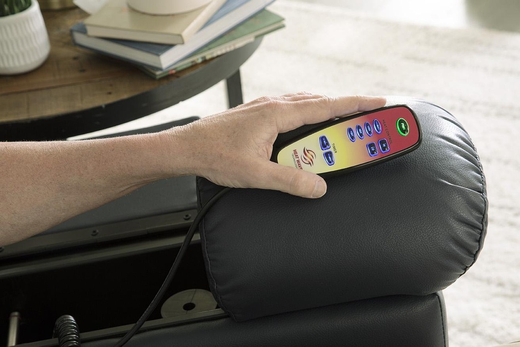 Hand control on a dark arm, shown with the Golden Regal PR504