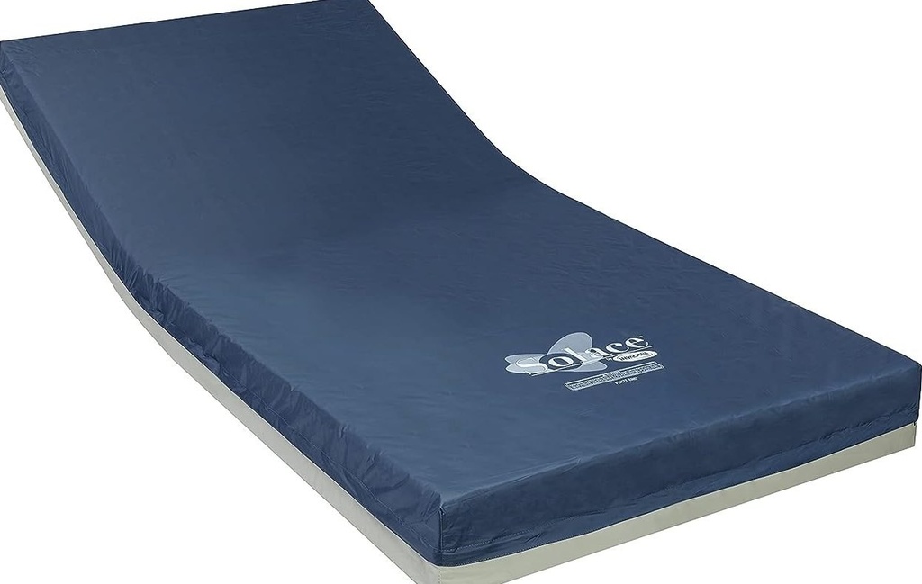 Invacare Solace 1080 mattress in blue, logo on the cover, angled on white