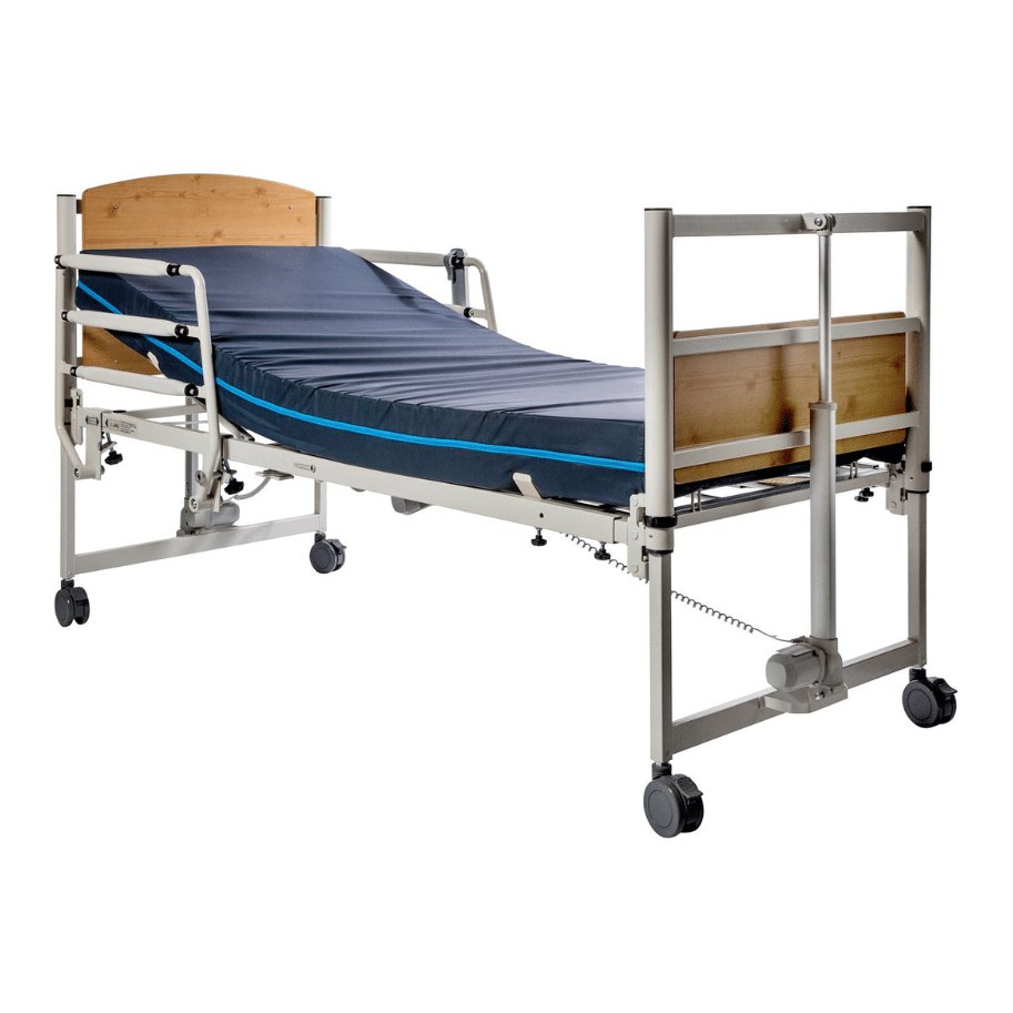 Harmony 8199 homecare bed with a mattress and the back section raised