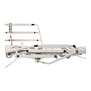 Underside of a Harmony 8199 homecare bed showing the frame and casters