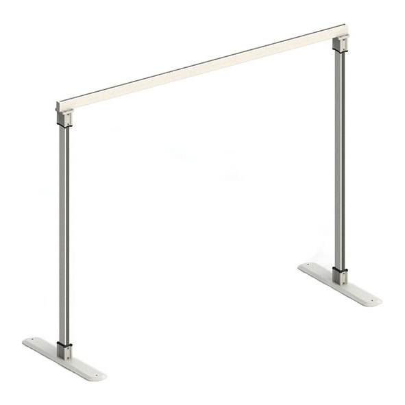 Bare Savaria frame with two posts, one rail, and flat feet, shown with no motor fitted