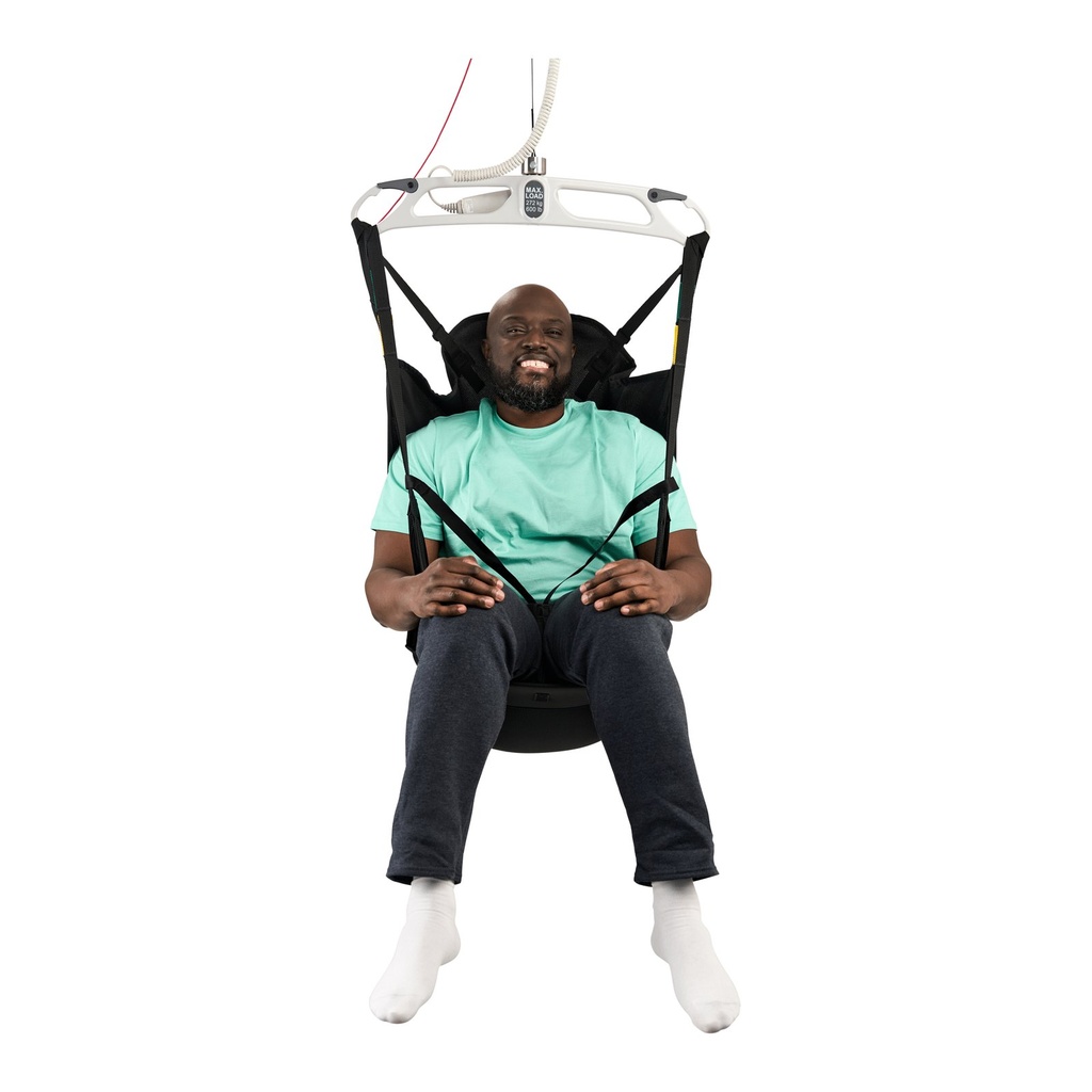 Front view of a medium Comfort Care head-support sling with a closed seat