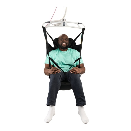 Front view of a medium Comfort Care head-support sling with a closed seat