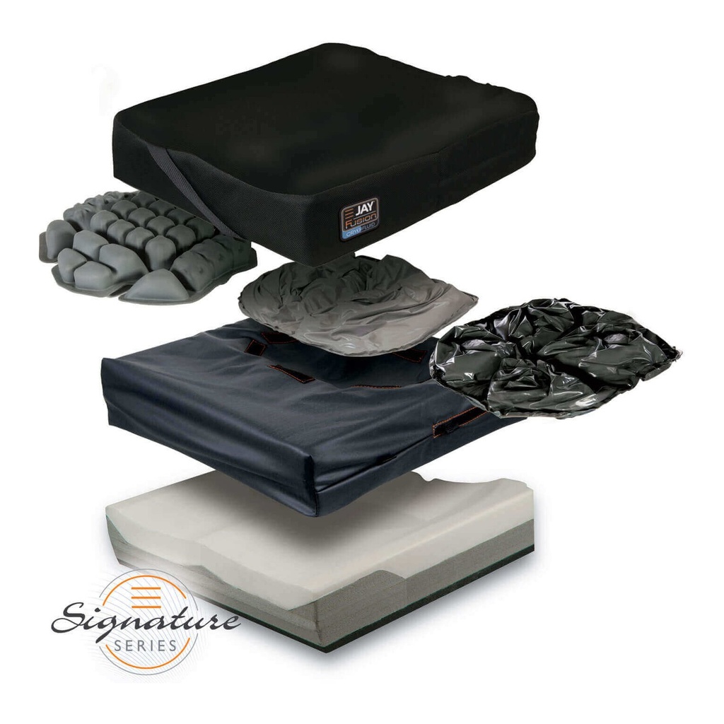 JAY Fusion family illustration with foam base, covers and alternative fluid and air inserts