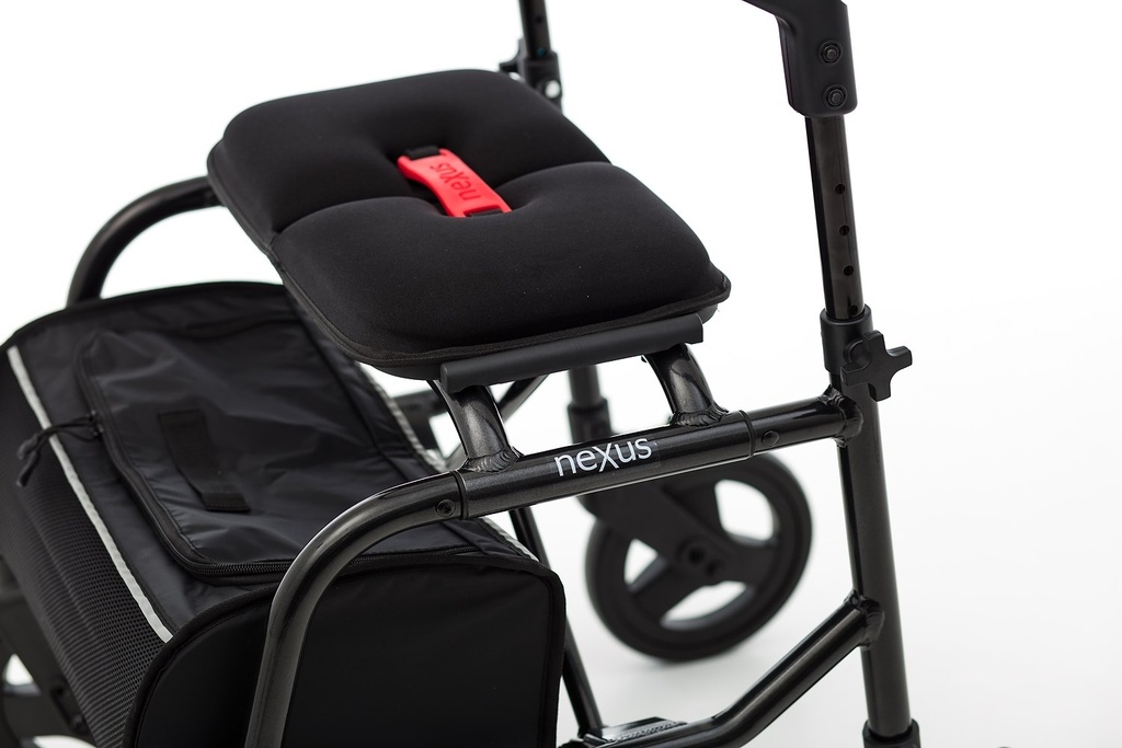 Side view of the seat pad above the bag on the frame