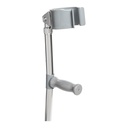 Forearm cuff and hard plastic handgrip on a steel crutch