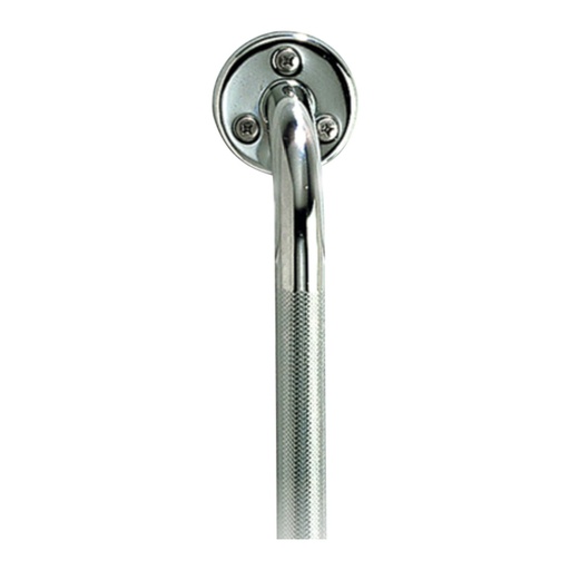 Knurled chrome grab bar end with a three-screw round flange