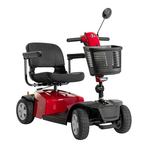 Red 4-wheel Conquest from the rear left, black vinyl seat