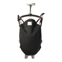 Rear view of the deluxe recline sling showing the size label and head support panel