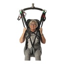 Front view of the HighStar hygiene sling with head support and an open seat