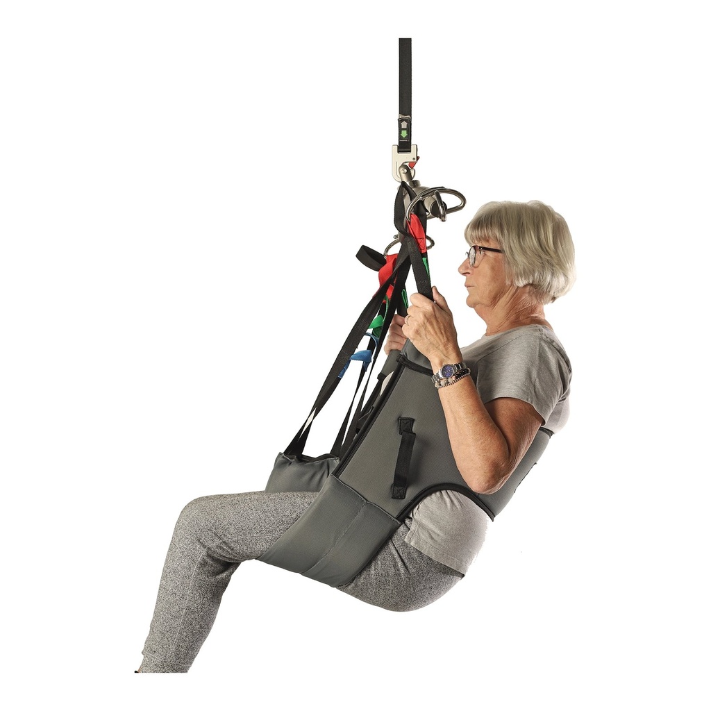 Side view of the HighStar hygiene sling, no head panel, with an open seat