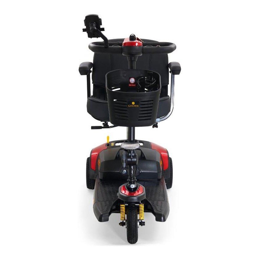Buzzaround XLS HD 3-wheel in red, front view with the basket and tiller