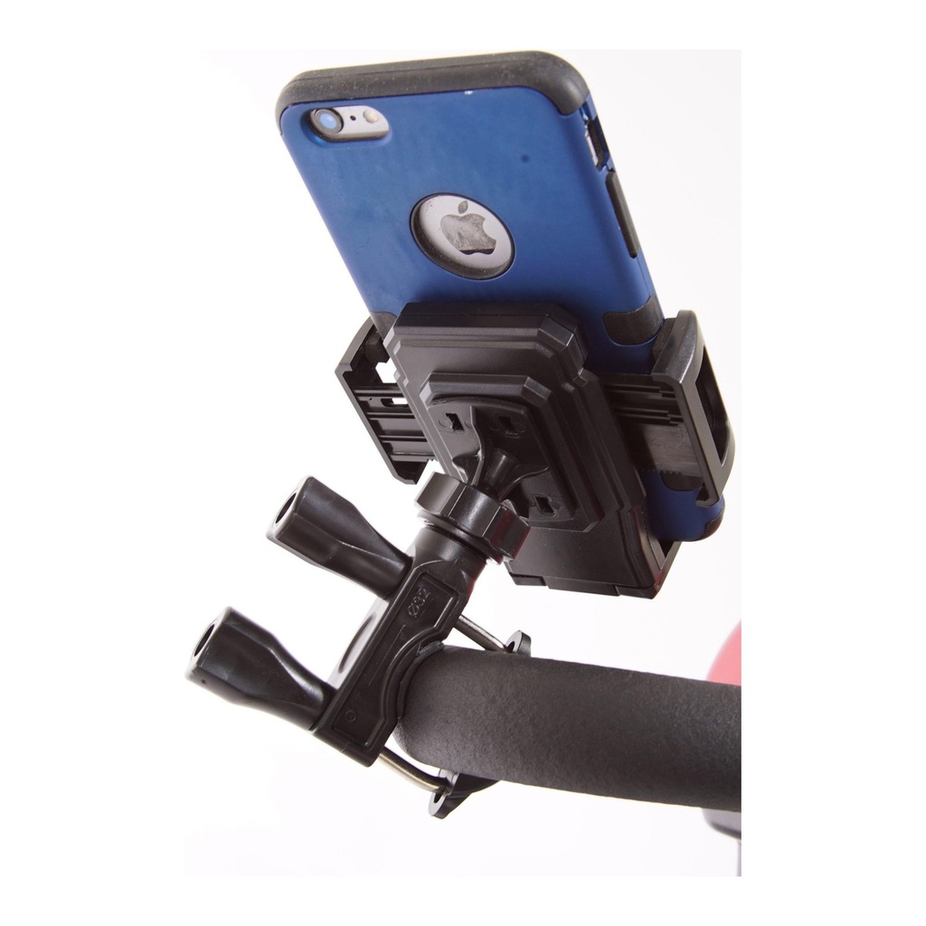 Back of the MBA-CPH holder showing the two screw mounts clamped to a tiller pipe