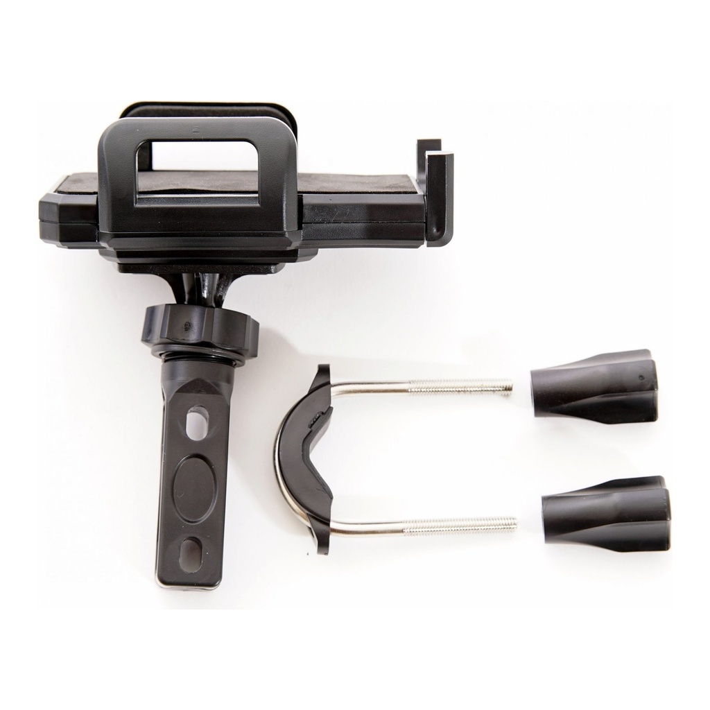 MBA-CPH phone holder with its spring grip and two separate screw clamps