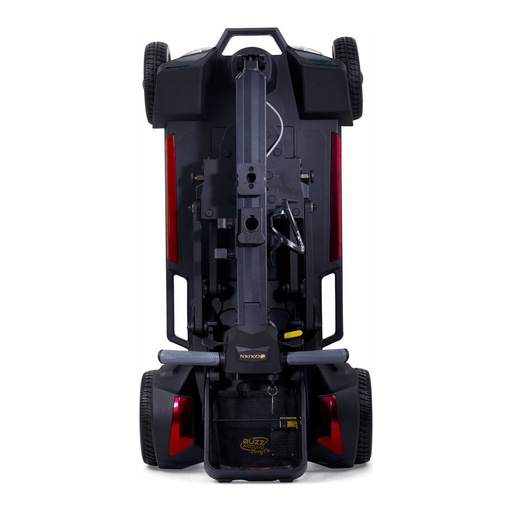 Buzzaround CarryOn HD GB220 folded flat with the seat off, carry handle upright
