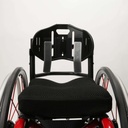 Ride Designs Java Decaf back mounted on a red wheelchair, showing the Flexa-just stays