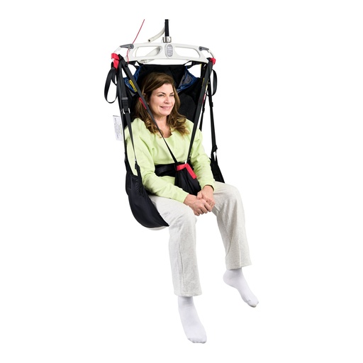 Tinkham sling in use on a lift bar, three-quarter view showing the head support and divided legs