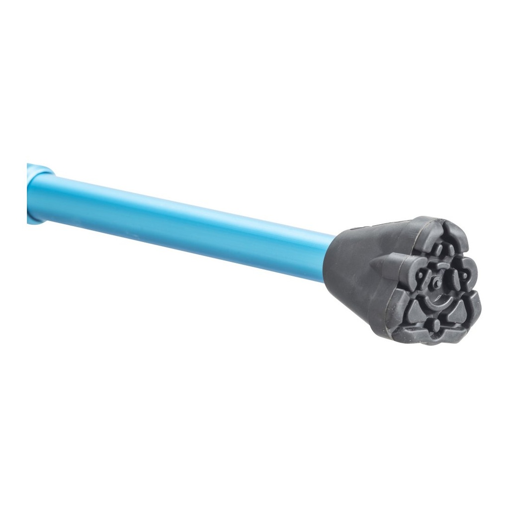 Black Flex-grip tip on the blue shaft of Airgo folding cane 730-490