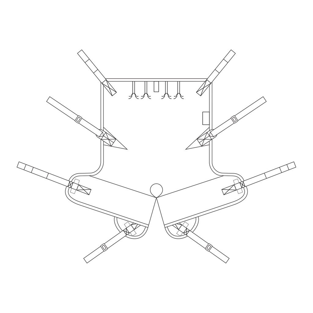 Short-tuck outline of hammock sling M921527, with shoulder, hip and leg loops