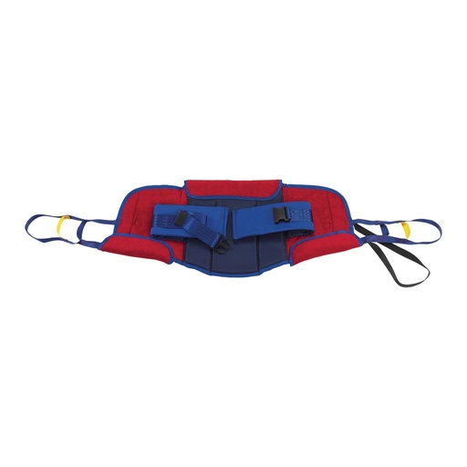 Drive 13263E Medium sit-to-stand sling, red padded body with a blue buckle belt and side loops