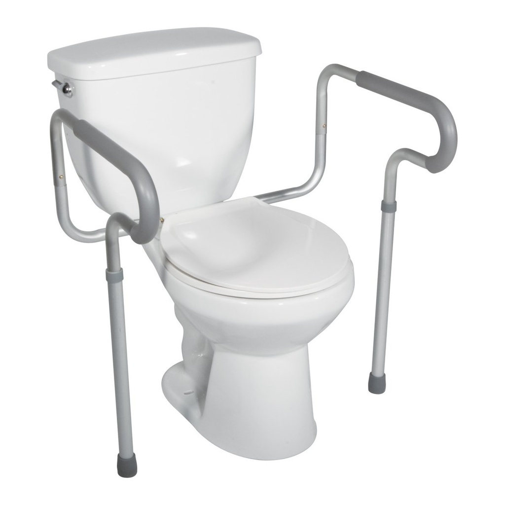 RTL12000 frame with grey pads fitted around a toilet, three-quarter view