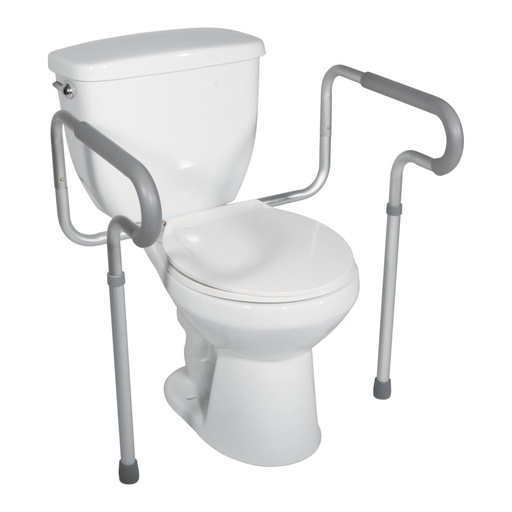 RTL12000 frame with grey pads fitted around a toilet, three-quarter view