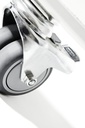 Optional four-caster kit on a white foot, with a brake on the wheel