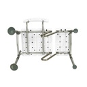 Underside of the bench showing suction-cup feet and the drain holes