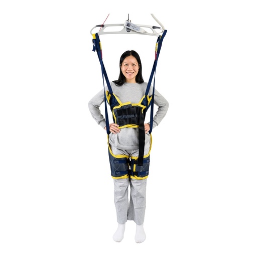 Front of the standing support sling with the chest buckles and thigh straps closed