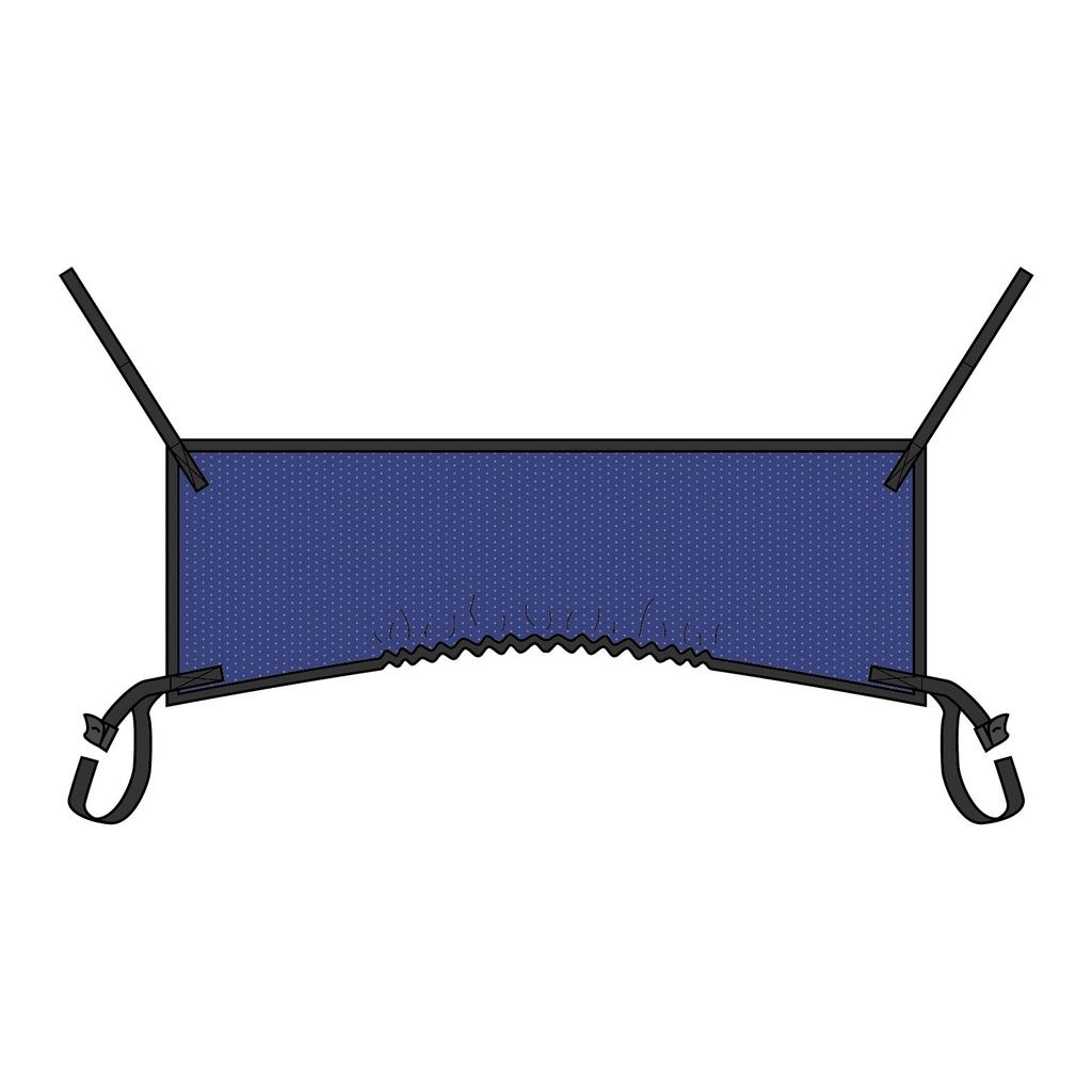 Navy B-PAN pannus sling laid flat, with the curved edge and loop straps