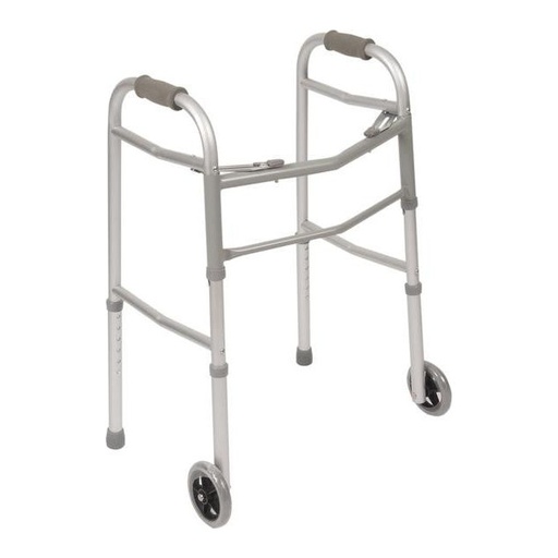 PCP 5052-W folding walker with two release levers, front wheels and rear tips