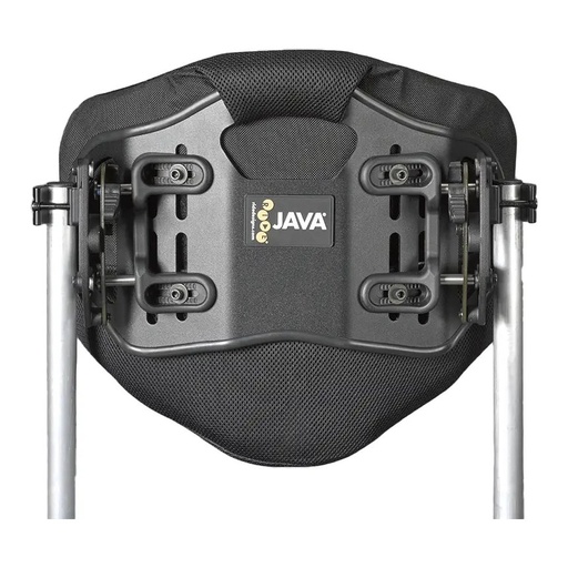 Rear of the Java back showing the quick release hardware on the chair tubes and the Java label