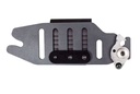 Inner side of a mounting plate, showing the height slots and the silver release latch
