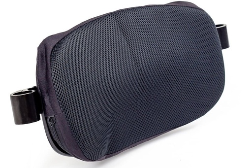 Front face of the Phantom Back in its black mesh-faced cover, with a cane clamp visible at the left edge
