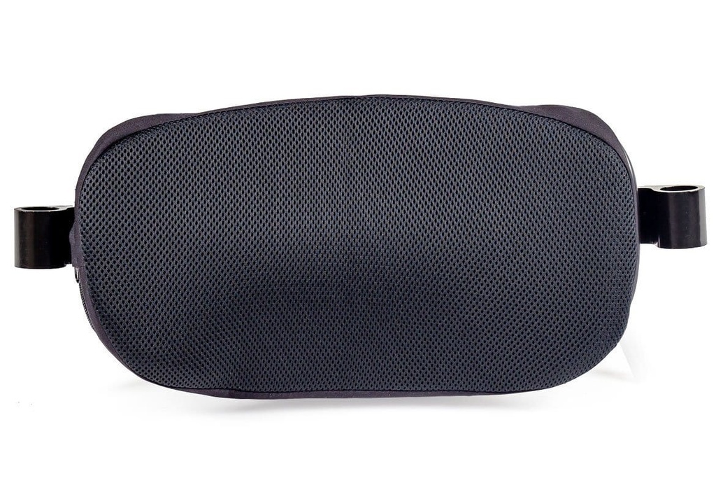 The Phantom Back's mesh-faced cover seen straight on, with the quick-release clamps at both sides
