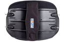 Rear of the heavy duty wheelchair back showing the ribbed black shell, mounting pins and the LUNAR strap