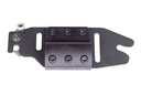 Cane clamp and mounting plate assembly with its six screws and the depth adjustment slot