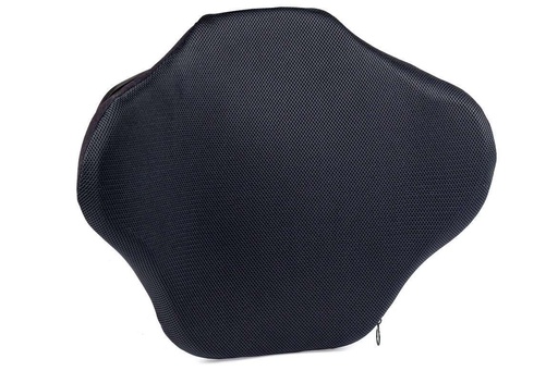 Front of the Lunar Basic mid back in its black cover, its shaped sides curving forward