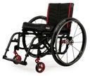 Black Quickie 2 with red anodized caster forks and axle plate and a JAY X2 seat cushion