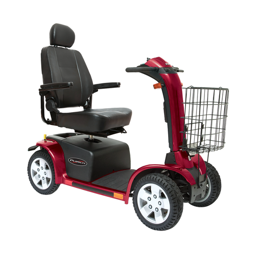 Pursuit ES in Candy Apple Red with its jumbo front basket and reclining high-back seat