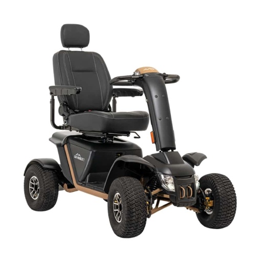 Pride Baja Wrangler 2 in Desert Sand, front three-quarter view with its pneumatic tires