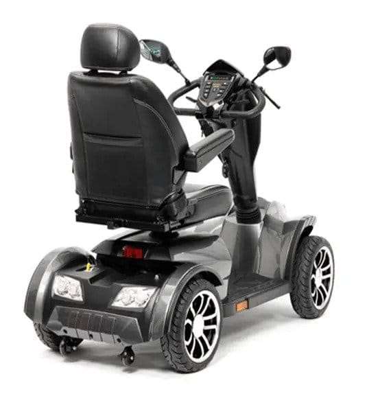 Rear three-quarter view of the Drive Cobra GT4 scooter with its captain seat and rear shroud