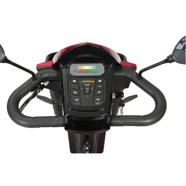 Panther control panel seen head on, with the delta handles, throttle and charge port