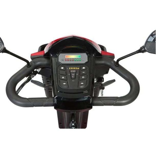 Panther control panel seen head on, with the delta handles, throttle and charge port