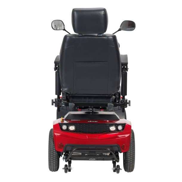 Panther scooter from behind, showing the seat back, headrest, tail lights and anti-tip wheels