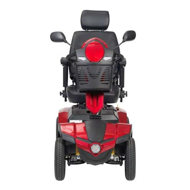 Panther scooter from the rear three-quarter, showing the red rear shroud and rear suspension