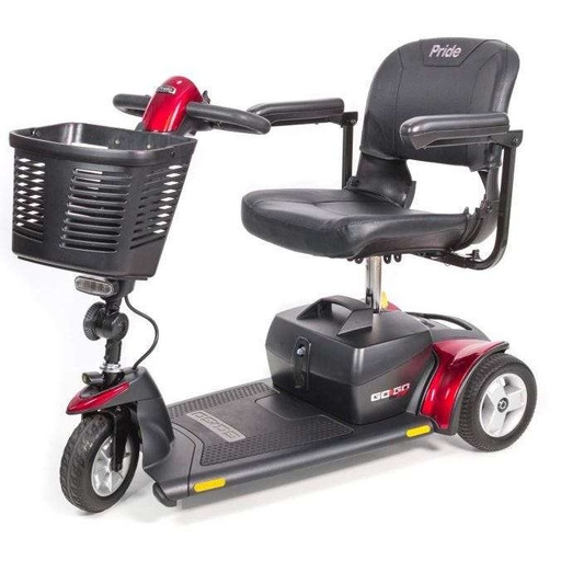 Go Go Sport 3-wheel in red seen from the front right, with its basket and swivel seat